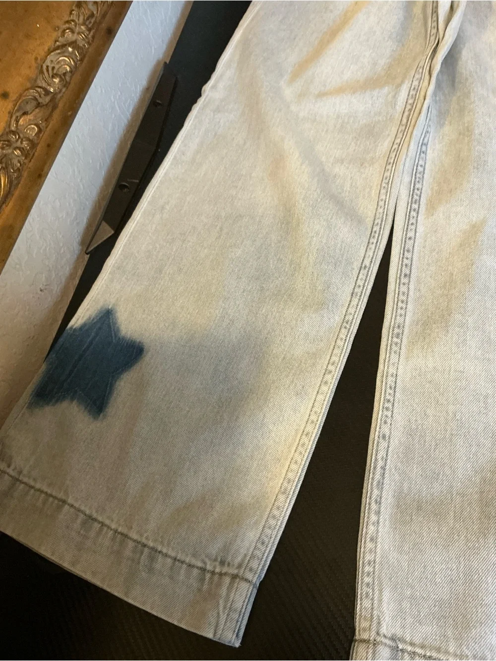 GAP Kids Cream Wide-Leg Pants with Blue Star Patches size xl 12